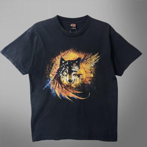 00s HARLEY DAVIDSON ハーレーダビッドソン ウルフ イーグル USA製 Tシャツ 黒 L