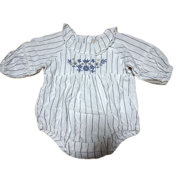 ベビー服 ロンパース 70サイズ 女の子 ストライプ 刺繍 レース petitmain プティマイン
