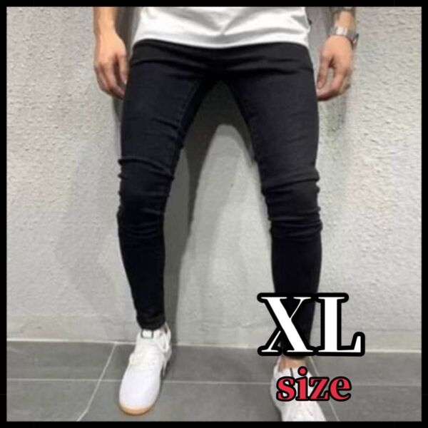 メンズ デニム ブラック XL スキニー ストレッチ パンツ ジーパン