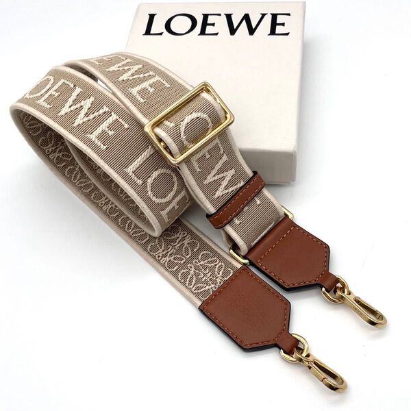 【極美品】LOEWE ロエベ アナグラム バッグストラップ ショルダーストラップ ジャガード キャンバス レザー ブラウン