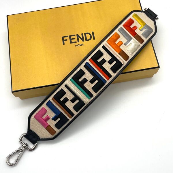 【希少柄】FENDI フェンディ ストラップユー ミニ バッグストラップ 刺繍 レザー エンボス ズッカ マルチカラー