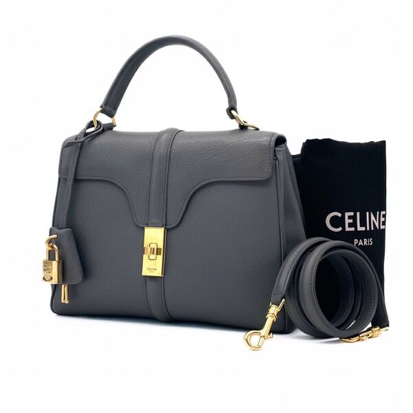 【極美品】CELINE セリーヌ セーズ 16 ハンドバッグ ショルダーバッグ 2way レザー グレー