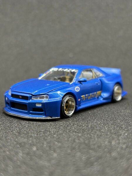 MINIGT 街道ハウス 日産 スカイライン GT-R R34 ブルー 箱無