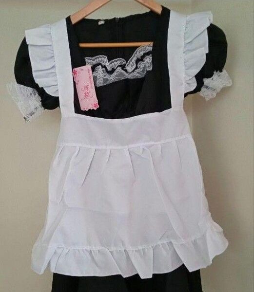 新品】メイド服 黒と白 フリル付き ドレス コスプレ衣装 ロリータ Sサイズ
