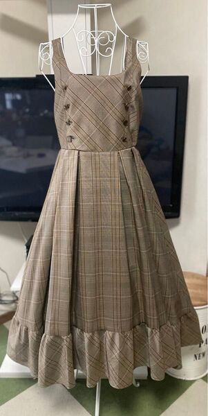 美品axes femmeW釦フィッシュテールJSK チェックワンピース