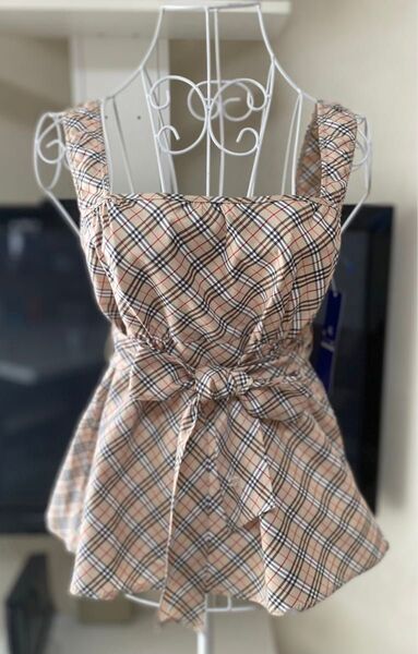 新品未使用BURBERRY BLUE LABEL 三陽商会 ノバチェック柄 リボン キャミソール