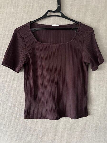 Tシャツ 半袖 カットソー トップス M ニット 半袖カットソー ブラウン ジーユー GU レディーストップス レディース