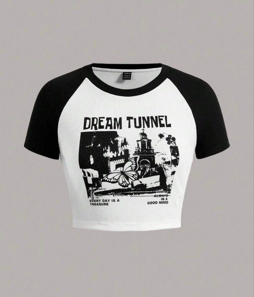 shein ラグランTシャツ クロップド丈Tシャツ