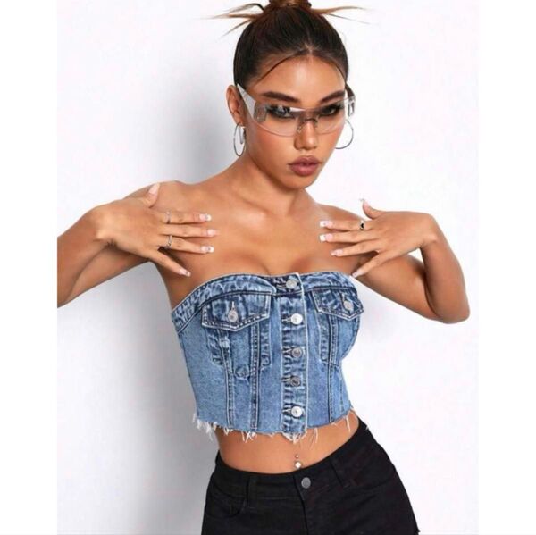 shein デニム ビスチェ チューブトップ