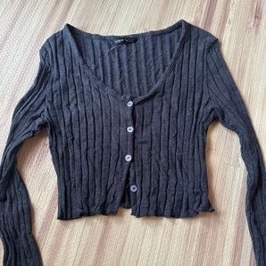shein レタストリム リブカーディガン