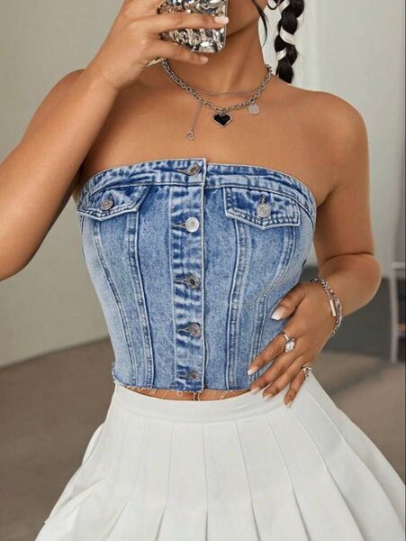 shein デニム ビスチェ チューブトップ