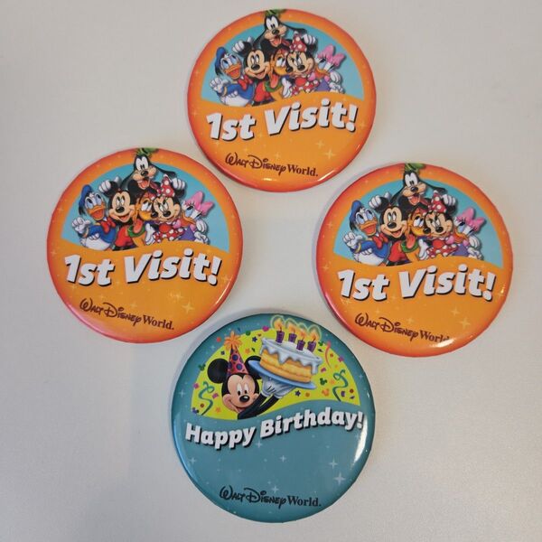 WDW ウォルト・ディズニー・ワールド 缶バッジ 1st visit Happy Birthday