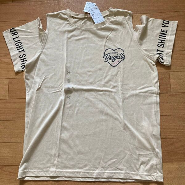 週末限定SALE!新品タグ付 160-165 綿100% 肩開き 半袖Tシャツ 女子夏物 ベージュ