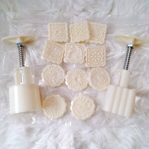 ★残り1点★ プラスチック装飾型, DIY スタンプ付き手工芸プレスモールドハンドプレッシャーツールセット, 手作りの月餅の装飾