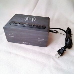 ★残り1点★ 置時計 めざまし時計 スピーカー付き 温度計 充電時計 スマホワイヤレス機能 デジタル 木目調 (かっこいい黒)