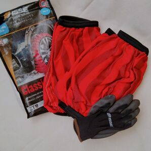 ★残り1点★ ISSE スノーソックス 布製タイヤチェーン 車 タイヤ 自動車 レッド 手袋付き