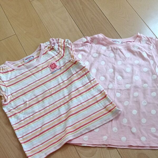 mikihouse ミキハウス ノースリーブ Tシャツ 半袖 100 110 2枚セット ボーダー ドット柄 女の子 夏