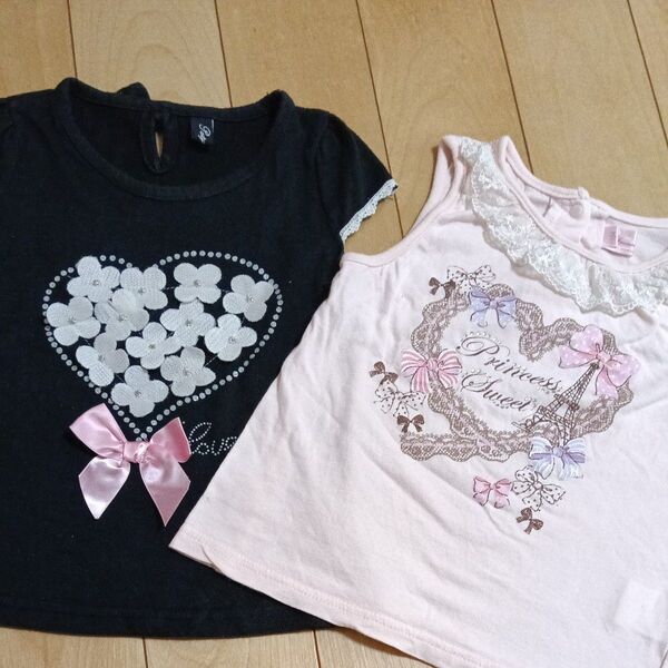 マザウェイズ motherways 女の子 ノースリーブ 半袖 トップス レース 100 104 ハート リボン 2枚セット