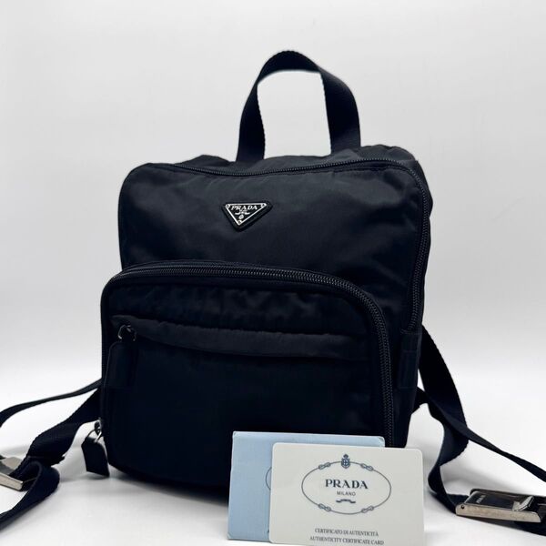【極上美品・Gカード付き】PRADA プラダ ミニリュック バックパック 三角 テスートナイロン 黒
