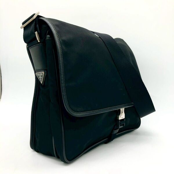 【美品】PRADA プラダ メッセンジャーバッグ ショルダーバッグ テスートナイロン サフィアーノレザー 黒