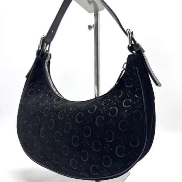 【超美品】CELINE セリーヌ ワンショルダーバッグ ハンドバッグ ハーフムーン Cマカダム スウェード 黒