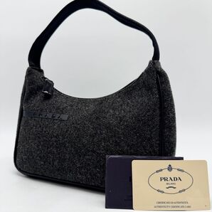 【未使用に近い・Gカード付き】PRADA プラダ アクセサリーポーチ ハンドバッグ ハーフムーン ウール