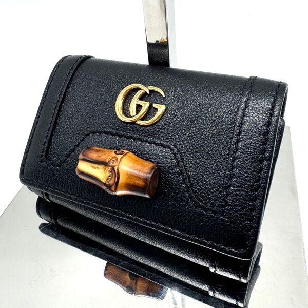 【未使用に近い】GUCCI グッチ ダイアナ マーモント ダブルG バンブー 6連キーケース 黒