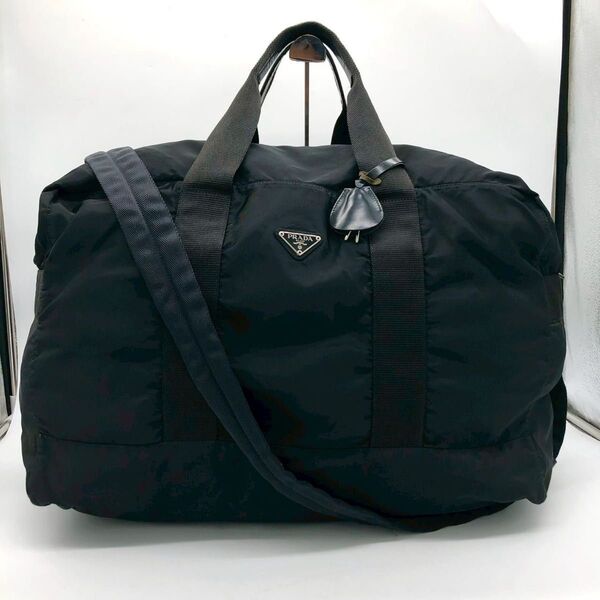 【極美品】PRADA プラダ 2way ボストンバッグ ショルダーバッグ 南京錠 鍵付き テスートナイロン 黒