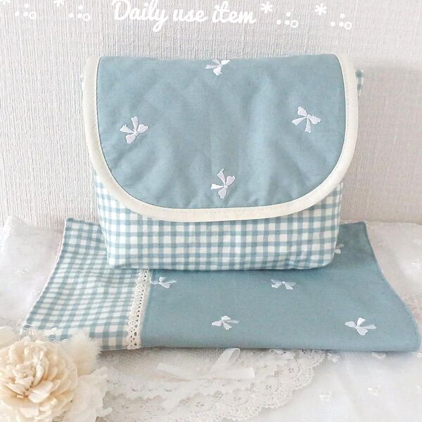刺繍リボン 縦型お弁当袋&ランチマット 横入れお弁当袋 ハンドメイド 給食セット お弁当セット ランチョンマット