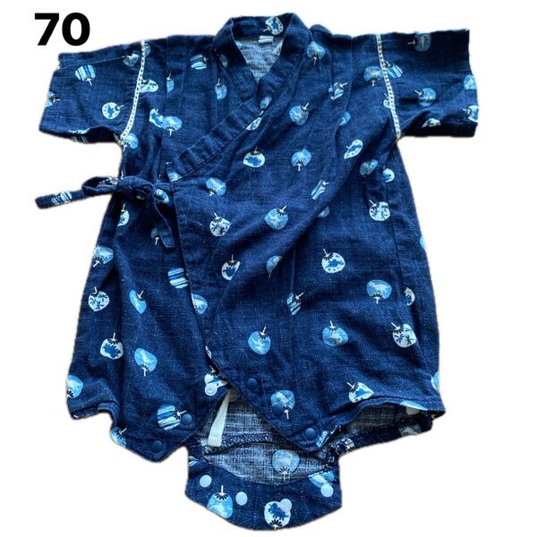N8 即購入OK キッズ 子供服 70 甚平 夏 夏祭り お祭り 総柄 ロンパース 半袖