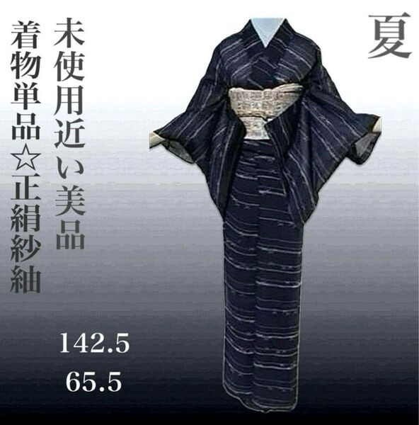 未使用近い 美品 紗紬 夏紬 小紋 着物単品 薄物 夏着物