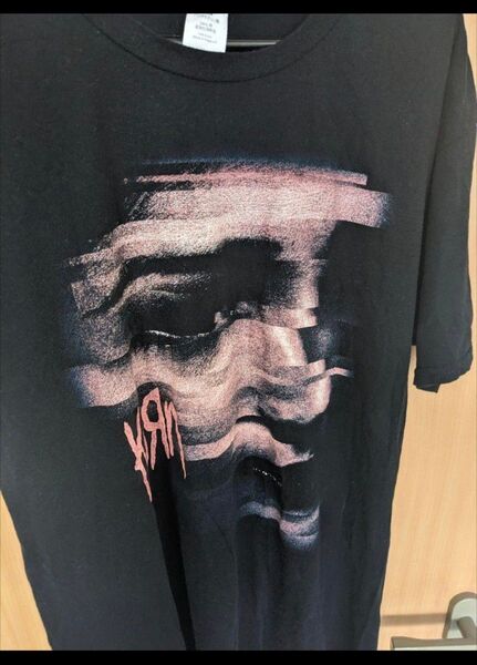 KORN モザイクプリントTシャツ バンT コーン (XL) 古着 黒 ブラック バンドTシャツ