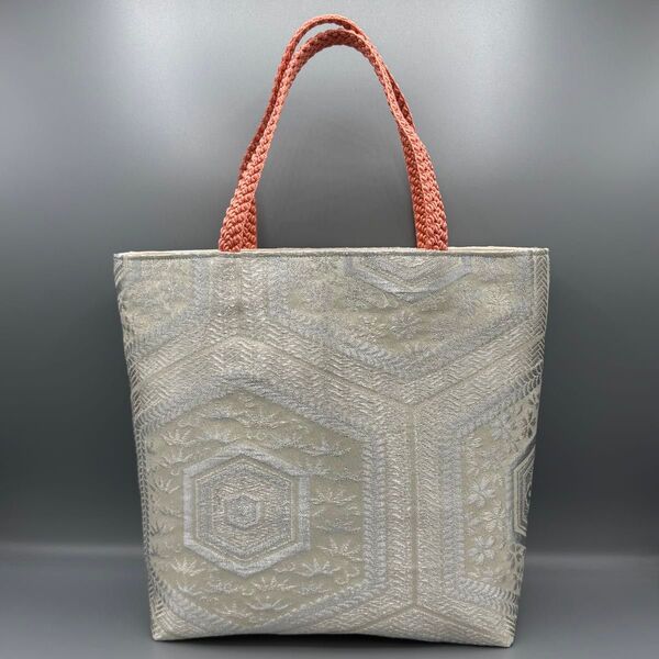着物 帯 帯締め ハンドメイド トートバッグ リメイク 白 ピンク