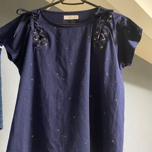 編み上げ シャツ 半袖 紺色 夜空 星
