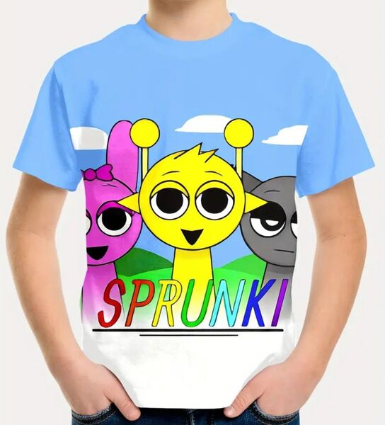 新品 Sprunki スプランキー Tシャツ 120 130 ブルー サイモン ピンキ グレー