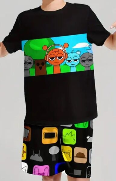 新品 スプランキー Tシャツ ズボン ブラック 120 130 140 上下セット セットアップ 半袖Tシャツ sprunki