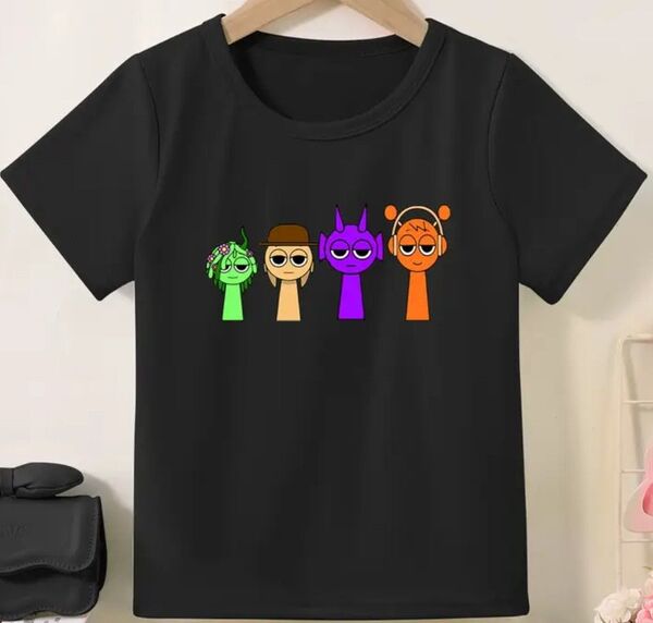 新品 スプランキー Tシャツ 120 130 140 ブラック ダープル オレンsprunki 半袖Tシャツ