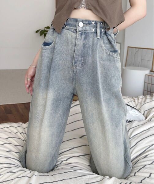 ハイウエストワイドストレートデニムパンツ デニム パンツ ジーンズ ハイウエスト ストレートパンツ 新品未使用 タグ付き