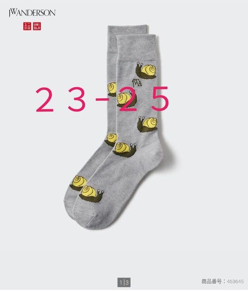 ユニクロ JW ANDERSON アンダーソン 靴下 デオドラント ヒートテック ソックス グレー かたつむり 23-25