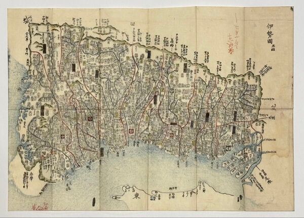 「彩色木版画 伊勢国輿地全図」江戸期刊 1舗|古地図 和本 江戸時代 伊賀