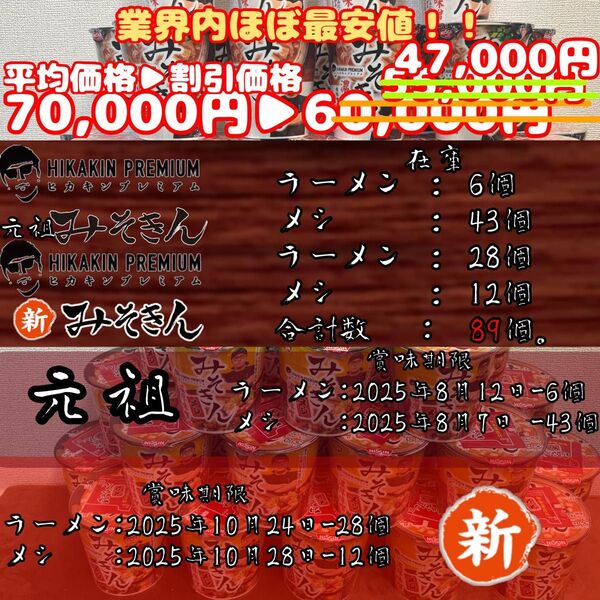 計89個!!24時間以内発送 元祖みそきん麺6個/飯43個 新みそきん麺28個/飯12個