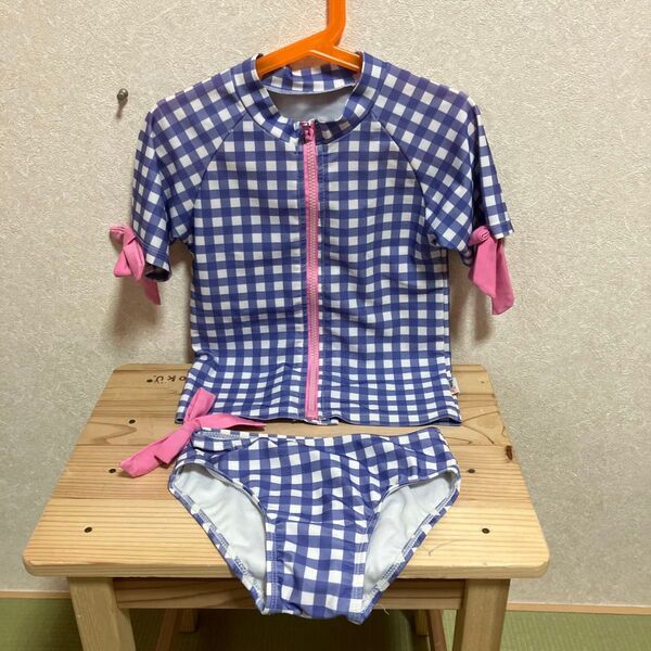 女の子 ラッシュガード水着 5Tサイズ(110〜120cm) ギンガムチェック