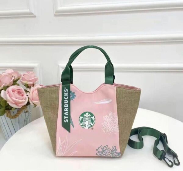 スタバ日本未発売トートバック ハンドバッグ ショルダーバッグ 磁石止め式 ピンク
