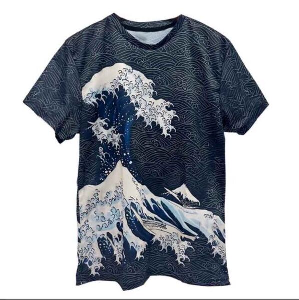 ビッグシルエット 和柄 葛飾北斎 富嶽三十六景 Tシャツ ネイビー ユニセックス 外国土産 インバウン北斎