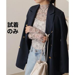 即購入可 試着のみ レイカズン シアー総柄メロウネック長袖プルオーバー フリーサイズ シアーシャツ 総柄シャツ