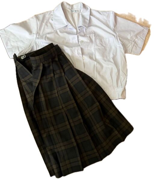 学生服 半袖 ブラウス スカート セット LL 制服 女子 白 チェックスカート