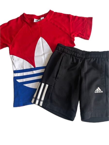 ★アディダスadidas コーデ ジャージハーフパンツ ビッグロゴTシャツ 2点セット