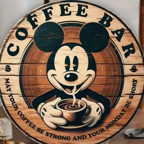 ミッキー コーヒーバー ⑤ COFFEE BAR ブリキ製看板 ウェルカムボード