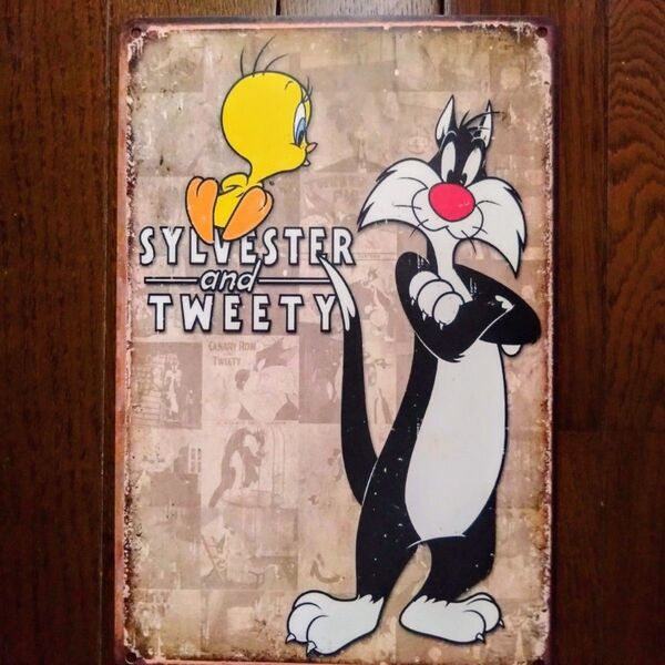 シルベスター&トゥイーティー Sylvester & Tweety ブリキ看板アメリカン雑貨 USA