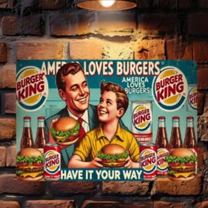 バーガーキング ⑫ BURGER KING 金属ブリキ看板 アメリカン雑貨 USAアメリカンダイナー